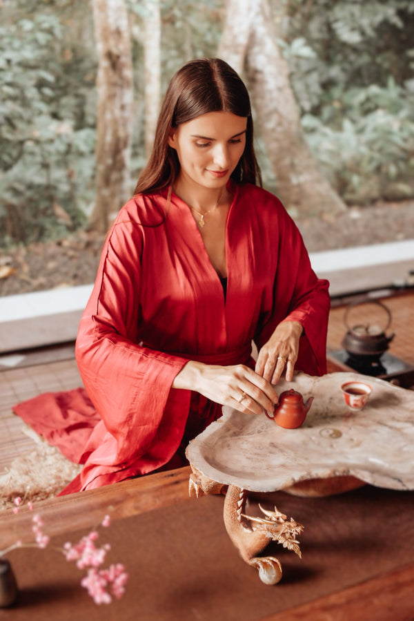 Aset Kimono, Lyocell Silk, Sacred Maroon, view 2