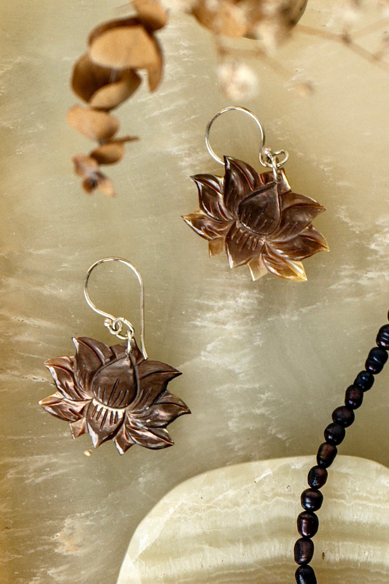 Lotus Earrings Black Pearl Tiyara Soul Wear