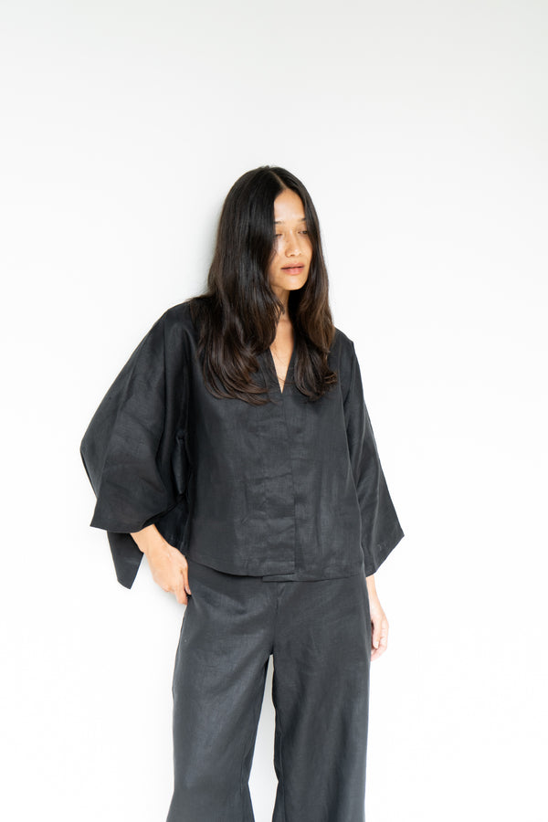 Makoto Pant, Linen, Black Onyx