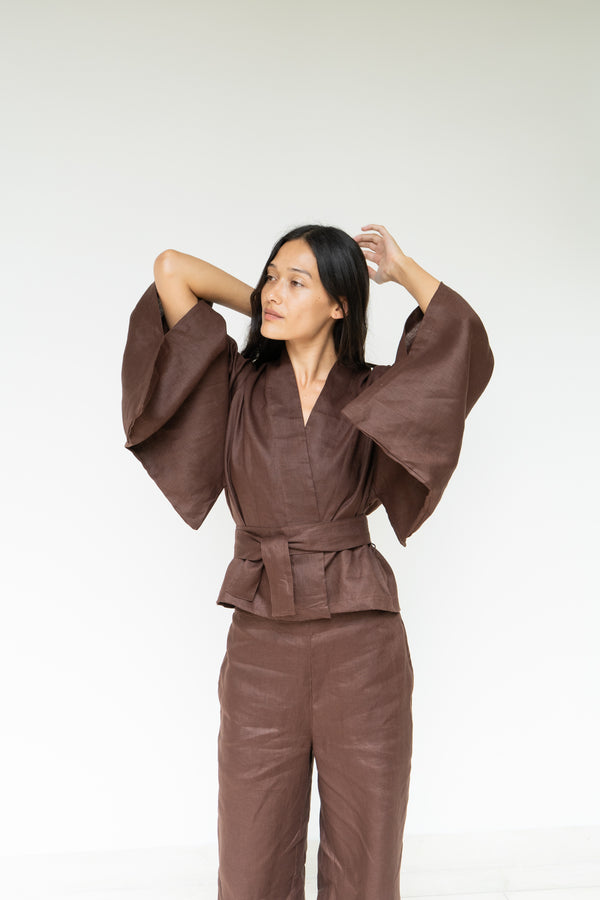 Makoto Pant, Linen, Dark Brown