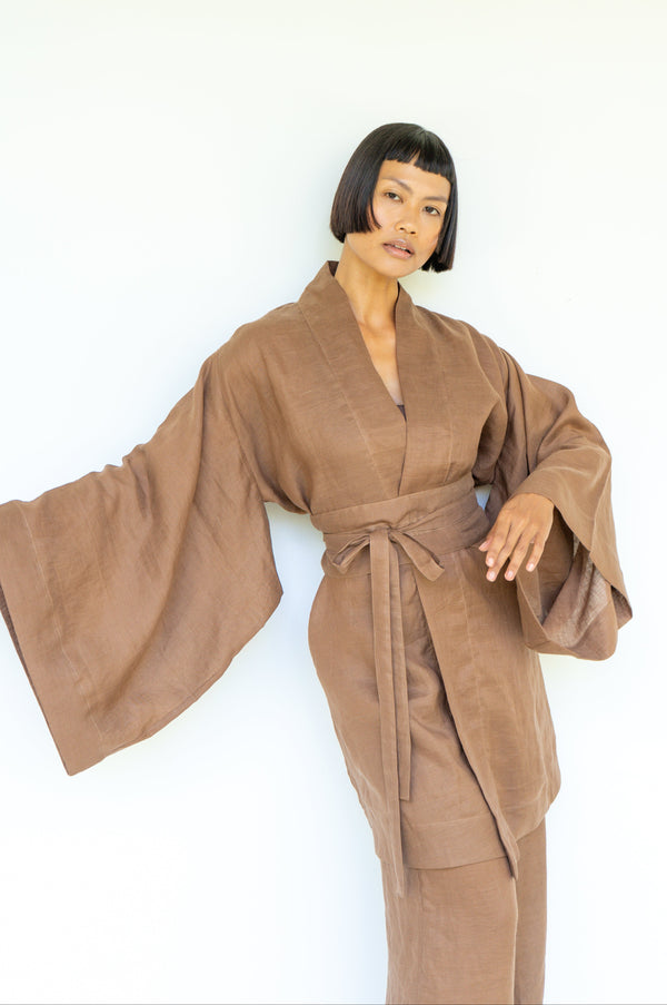 Yori Kimono, Linen, Honey Brown