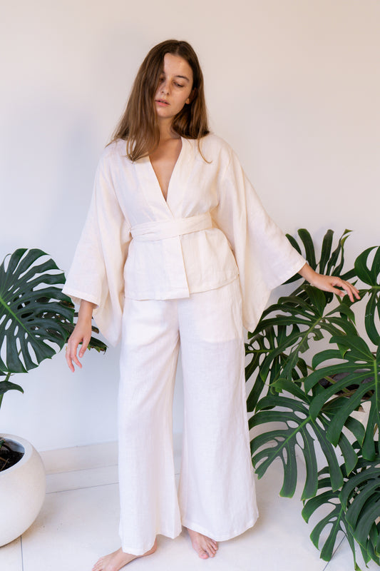 Makoto Pant - Linen - Pearl White Tiyara Soul Wear