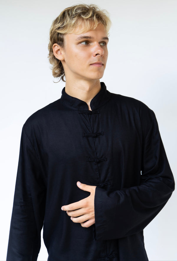 Jing Jacket, Linen, Black Jade with Stone