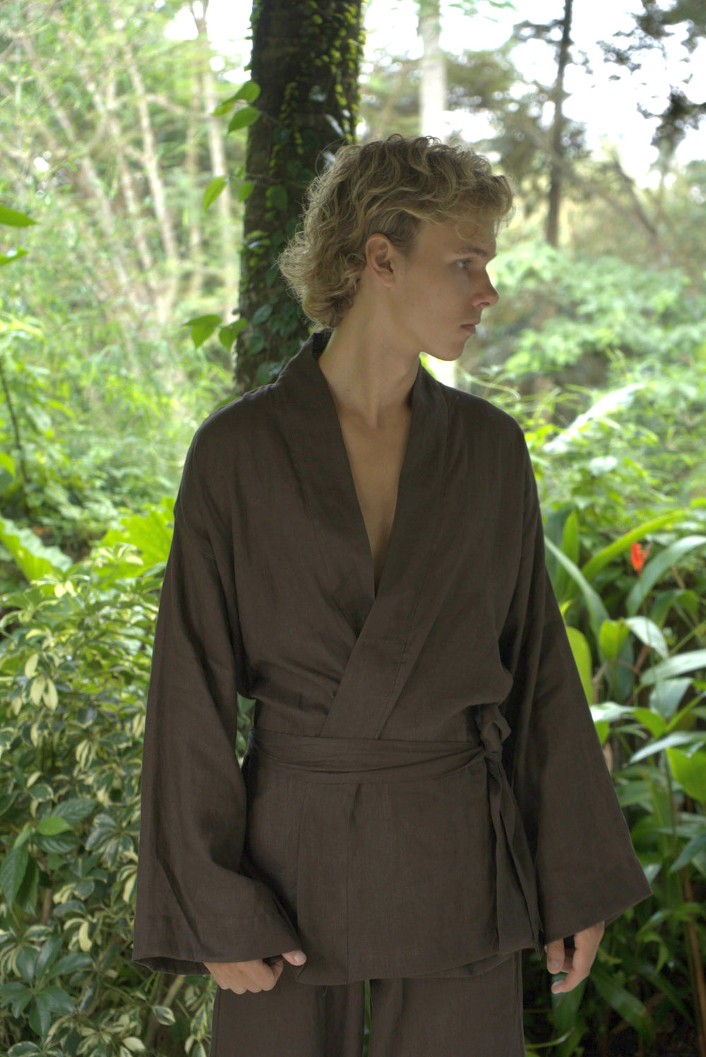 Shen Kimono, Linen, Wood Brown, view 3