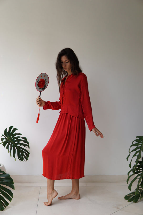 Lin Skirt, Lyocell Silk, Peony Red