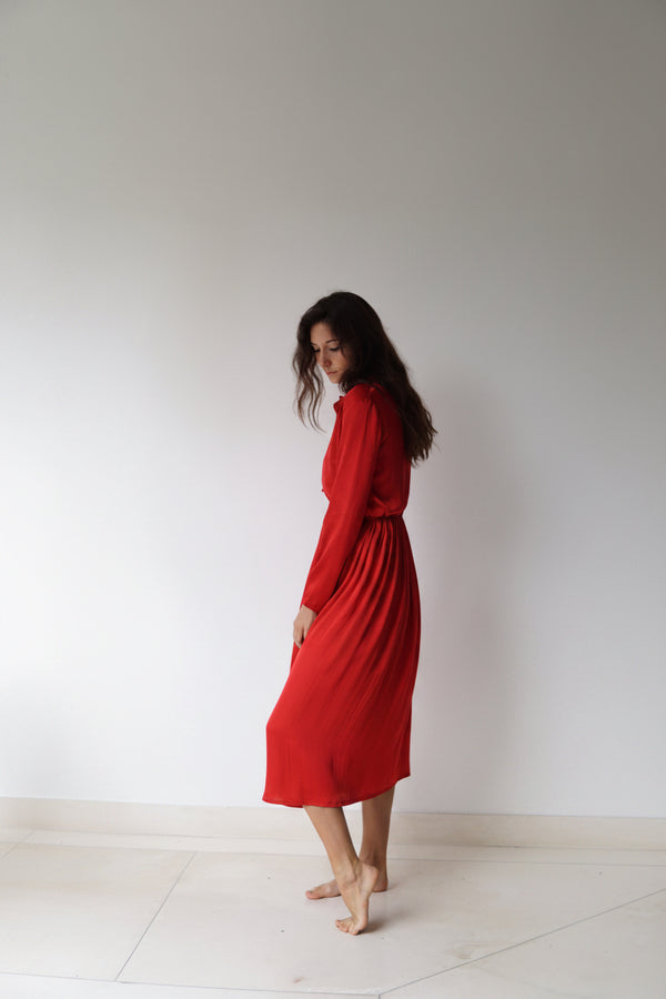 Lin Skirt, Lyocell Silk, Peony Red, view 3