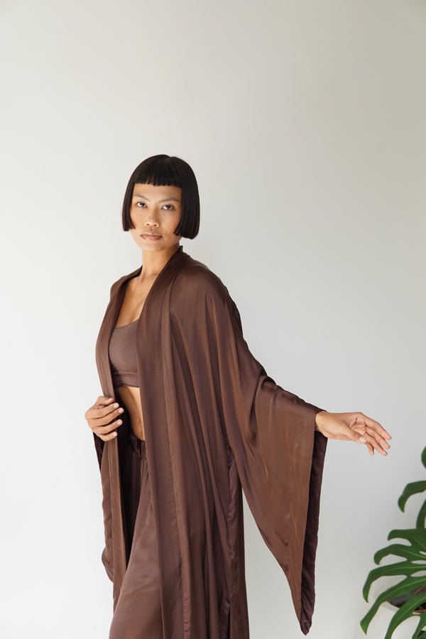 Aset Kimono, Lyocell Silk, Earth Cacao, view 2