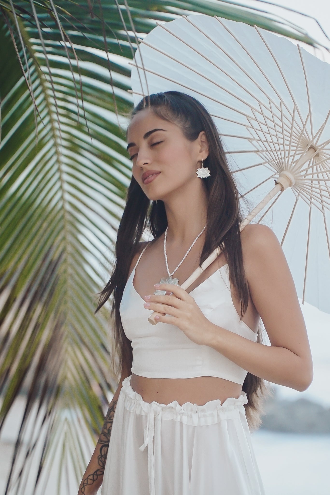 Lotus Earrings Pearl White Tiyara Soul Wear