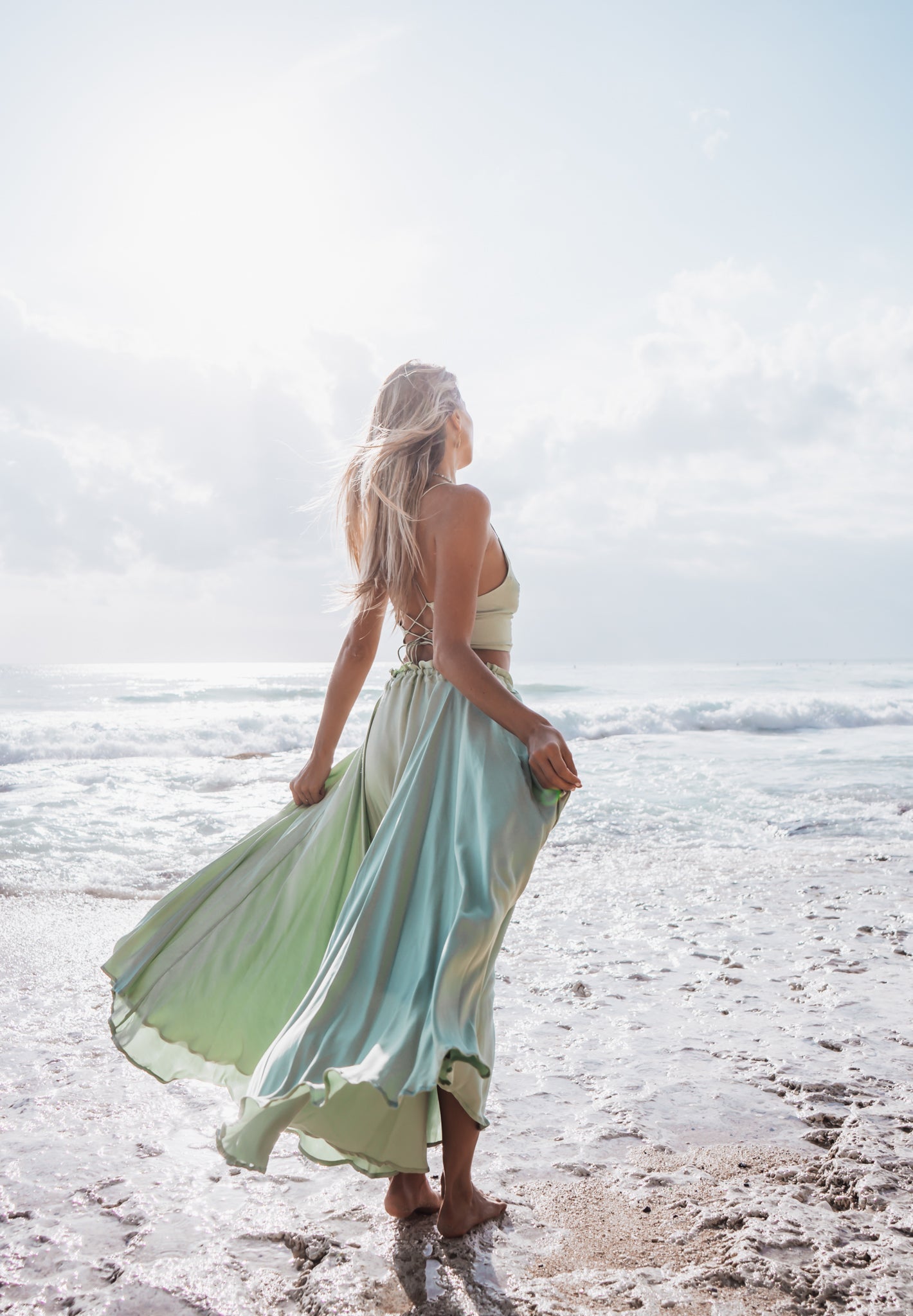 Lotus Skirt - Silk Viscose - Fresh Sage Tiyara Soul Wear