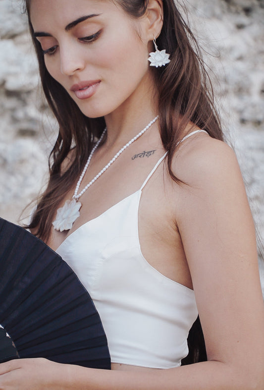 Lotus Earrings Pearl White Tiyara Soul Wear