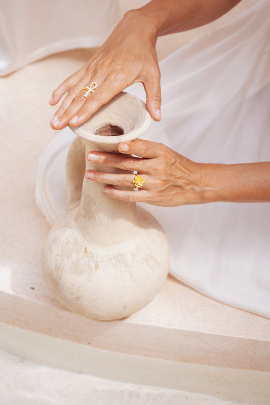 Sekhem Ankh Ring - 18K Gold Plated Sterling Silver Tiyara LLC