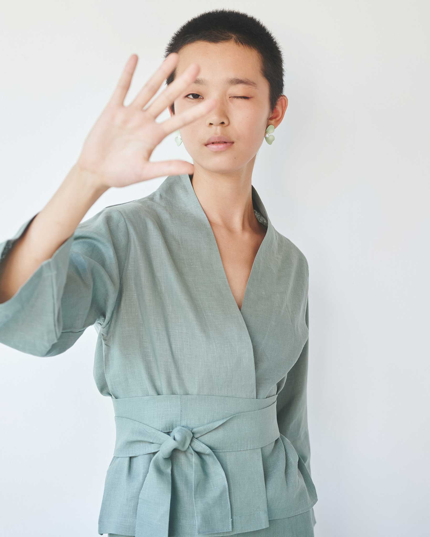 Mai Kimono Suit - Linen - Sage Tiyara Soul Wear