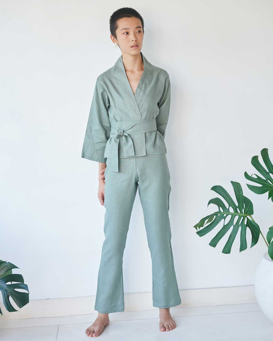 Mai Kimono Suit - Linen - Sage Tiyara Soul Wear
