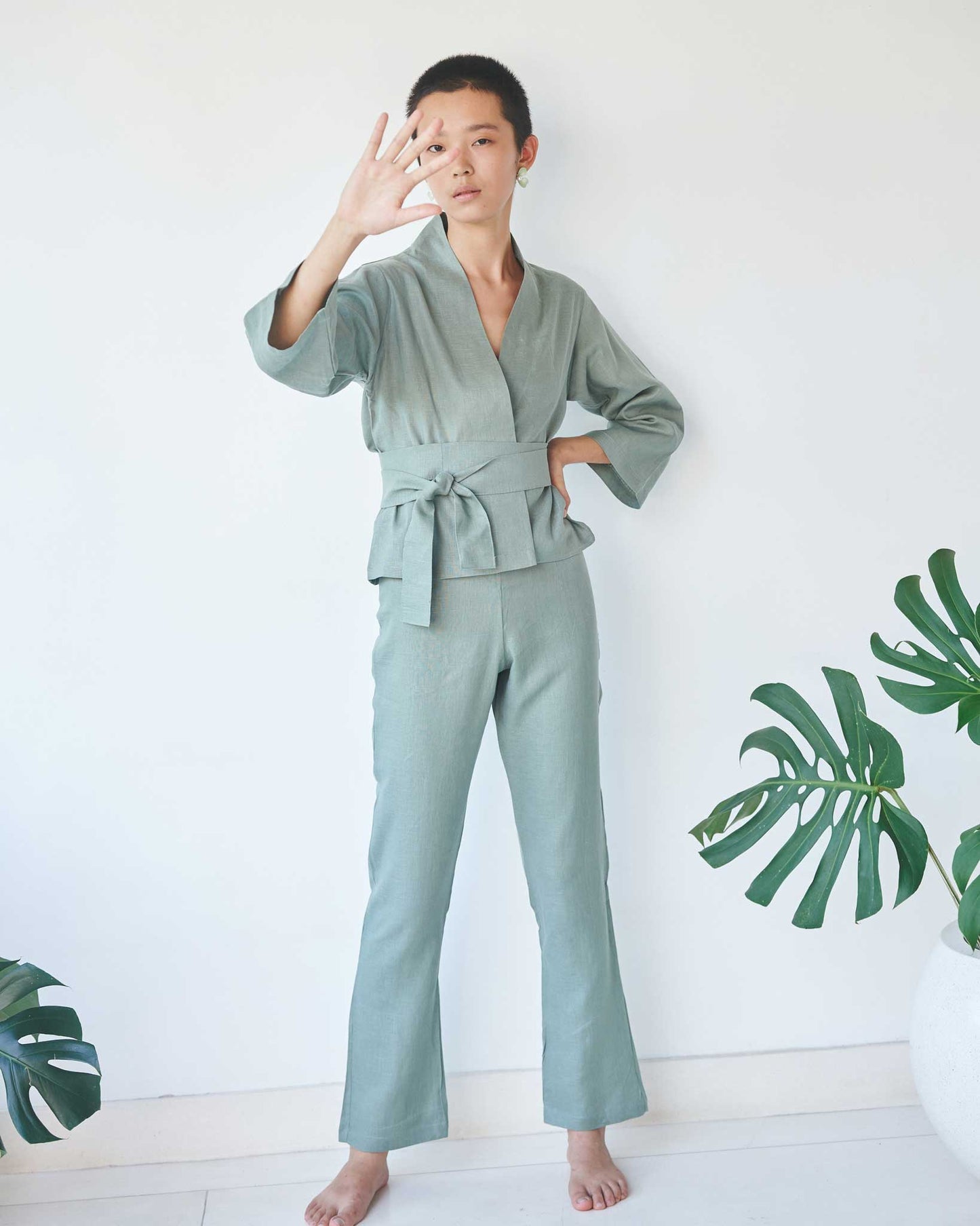 Mai Kimono Suit - Linen - Sage Tiyara Soul Wear
