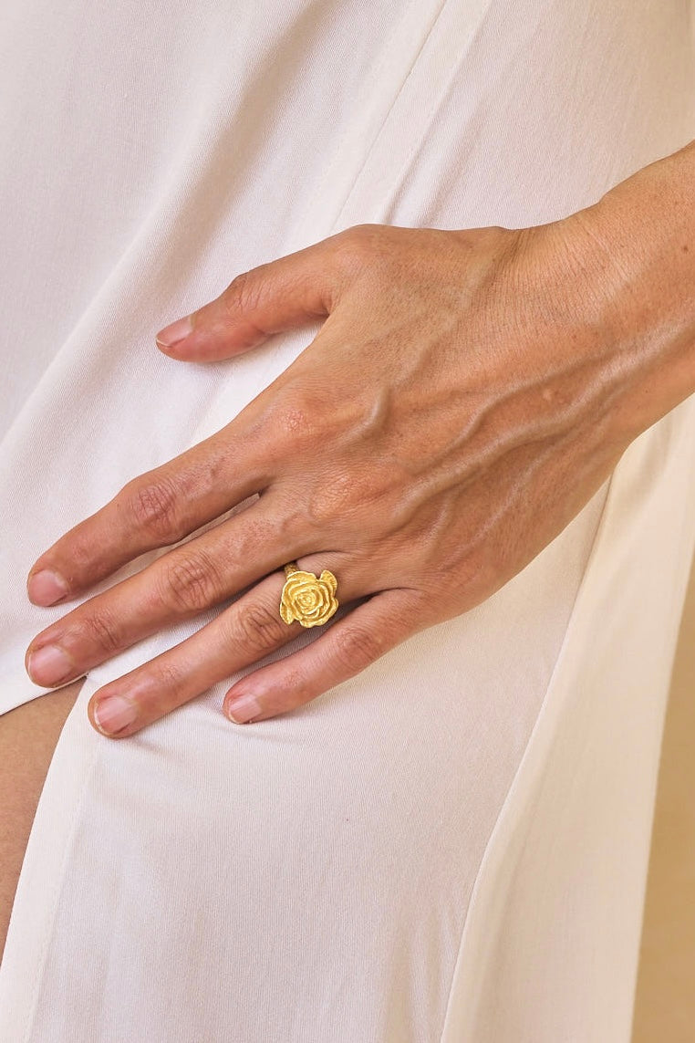 Rose of Magdalena Ring - 18K Gold Plated Sterling Silver Tiyara LLC