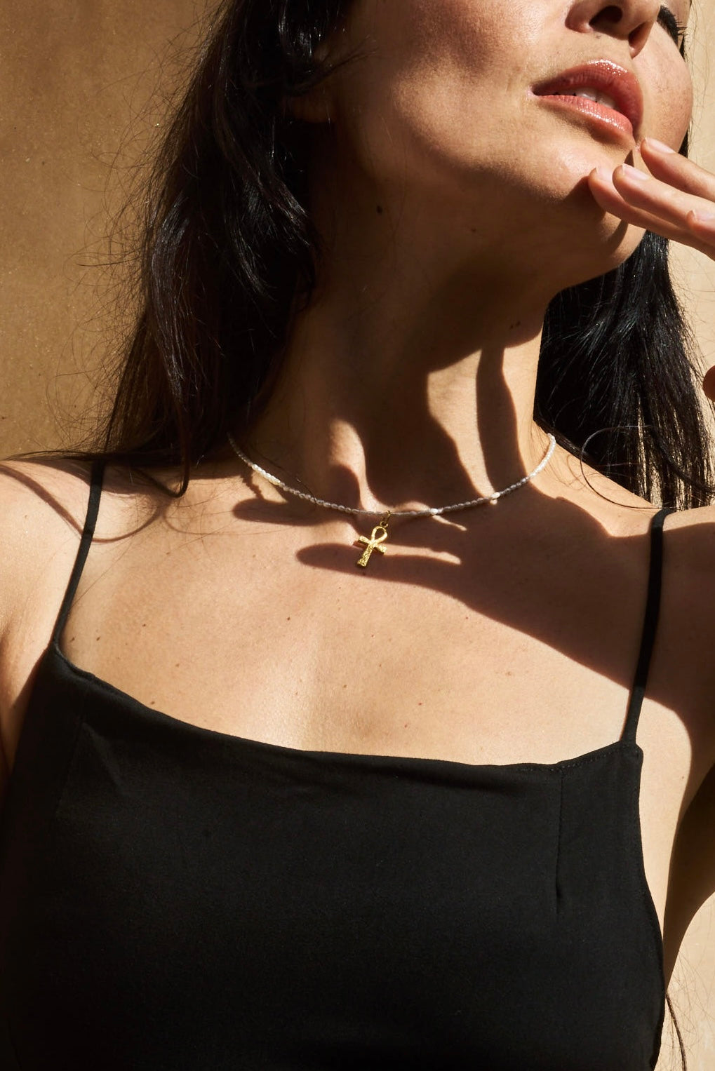 Sekhem Ankh Pearl Necklace - 18K Gold Plated Sterling Silver Tiyara LLC