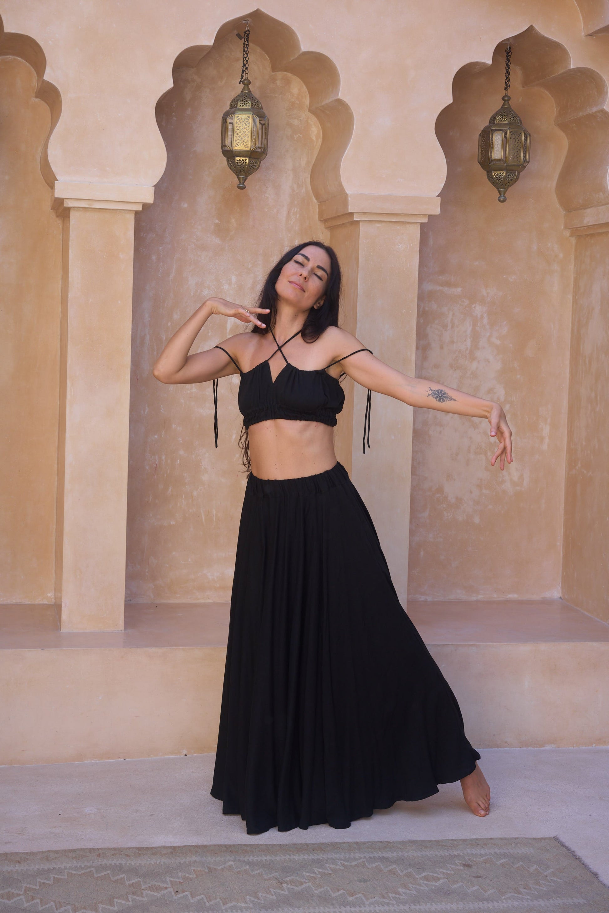 SaRa Long Skirt - Bamboo - Black Onyx Tiyara LLC