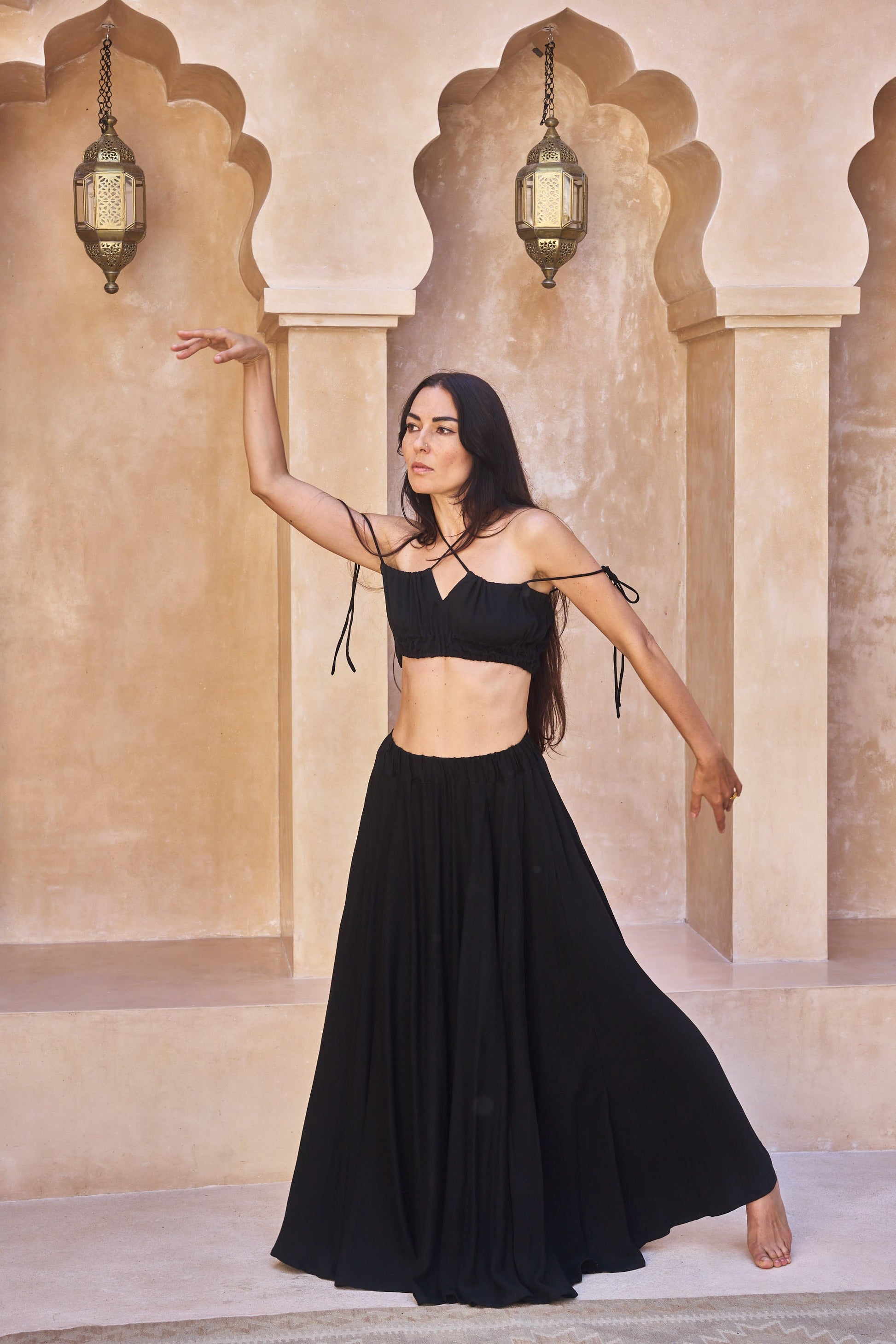 SaRa Long Skirt - Bamboo - Black Onyx Tiyara LLC