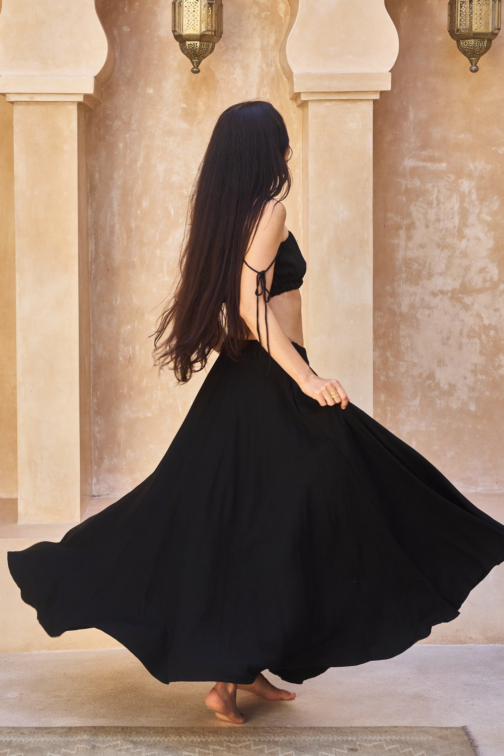 SaRa Long Skirt - Bamboo - Black Onyx Tiyara LLC