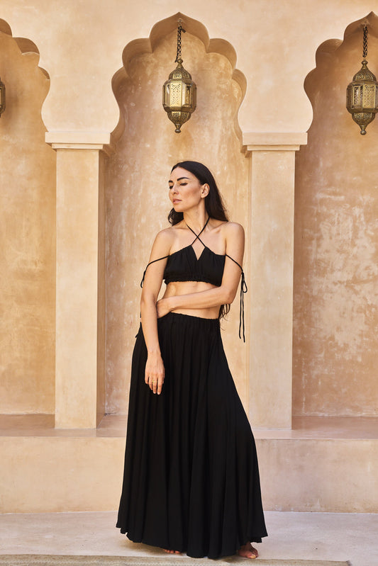 SaRa Long Skirt - Bamboo - Black Onyx Tiyara LLC
