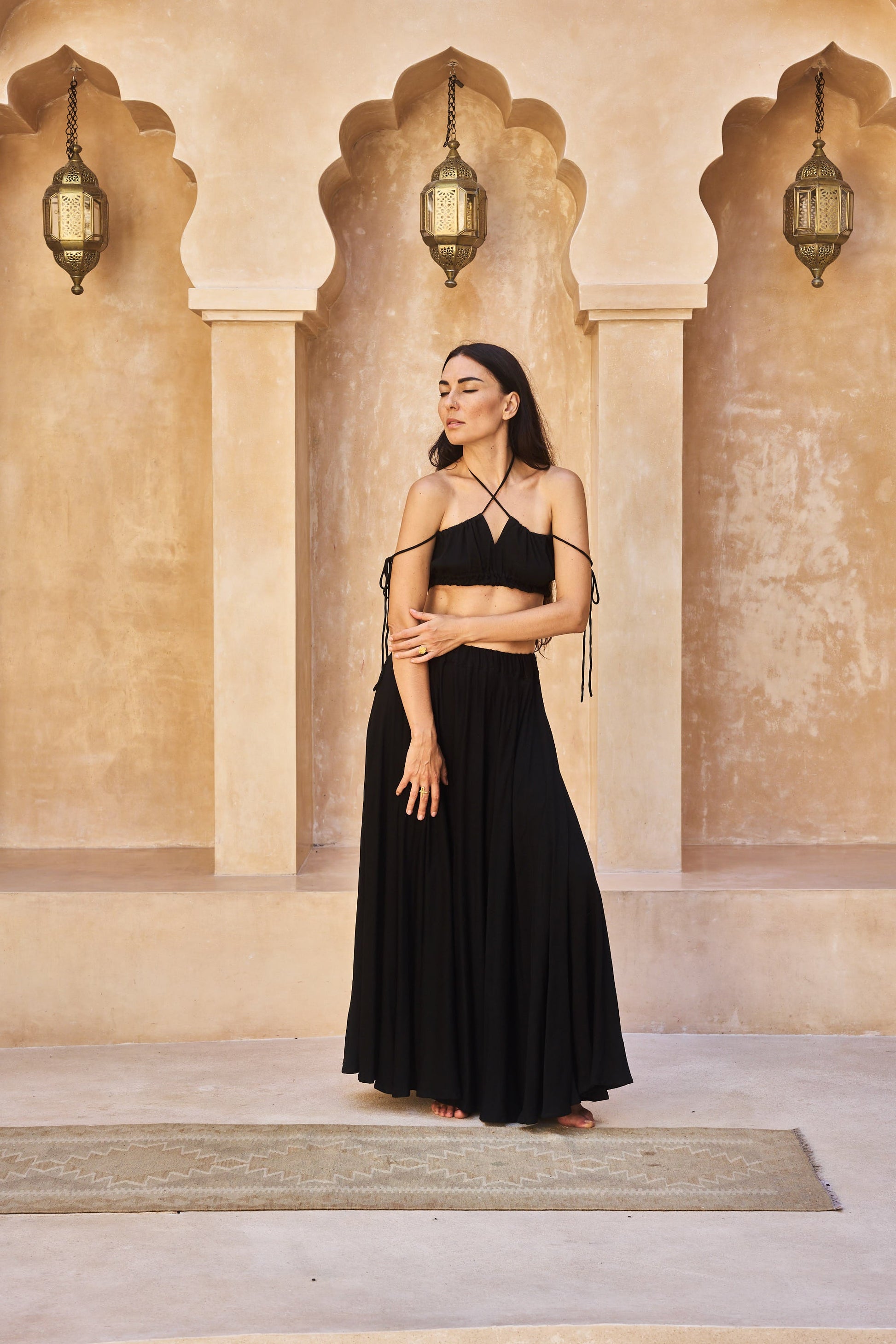 SaRa Long Skirt - Bamboo - Black Onyx Tiyara LLC