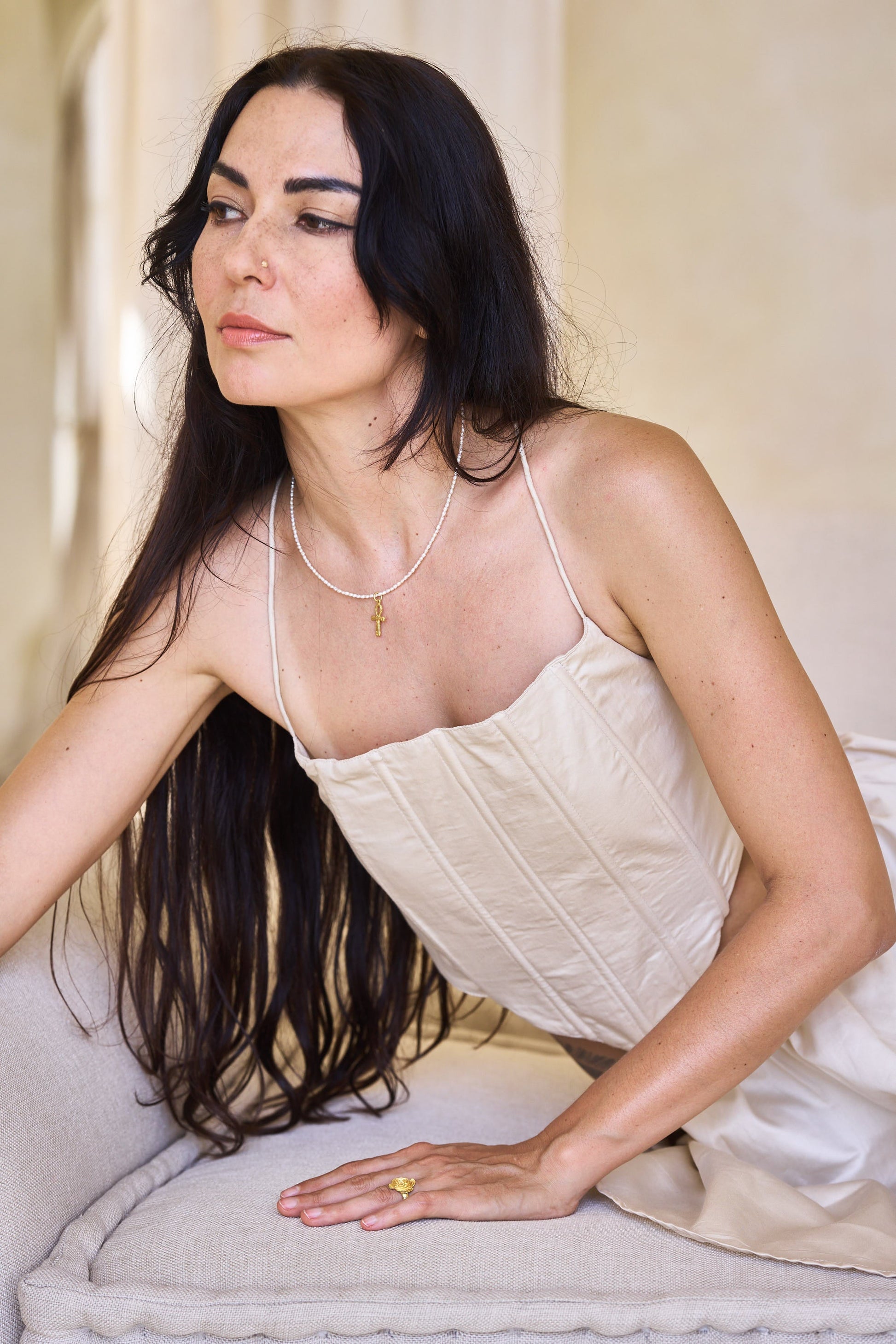 SaRa Corset - Cotton - Scroll Beige Tiyara LLC