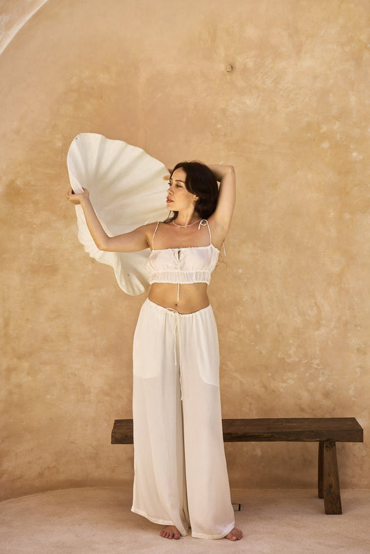 NaRa Pant - Plant Silk - Lotus White Tiyara LLC