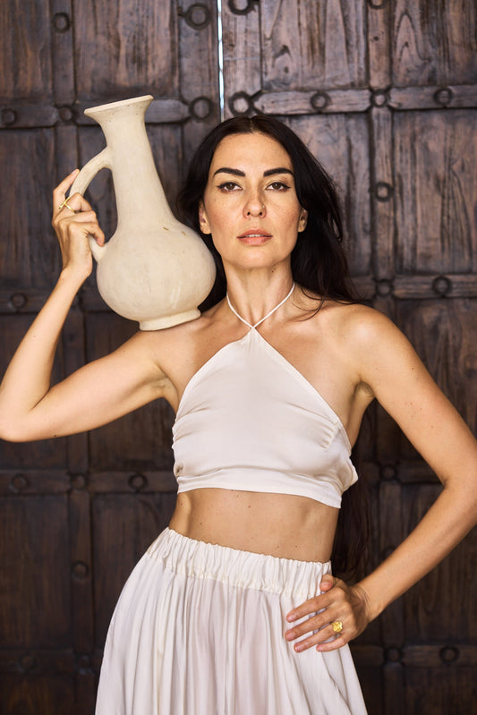 Seraphina Top - Plant Silk - Lotus White Tiyara LLC