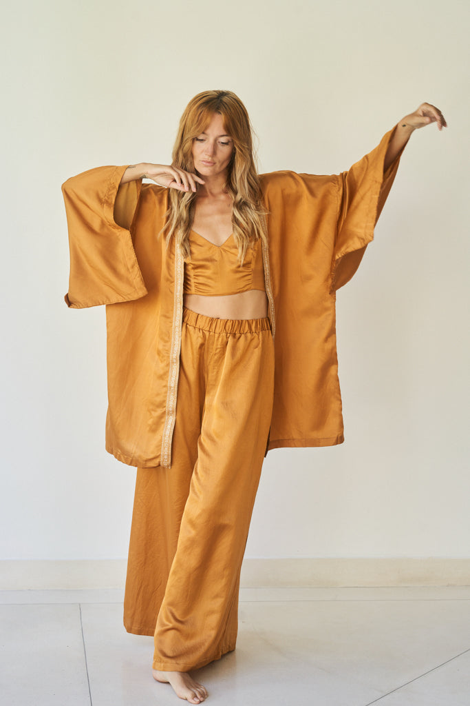 Lee Zhen Kimono - Silk Cotton - Bronze Tiyara Soul Wear