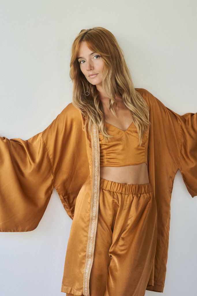 Lee Zhen Kimono - Silk Cotton - Bronze Tiyara Soul Wear