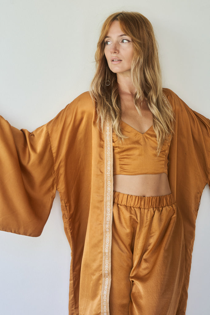 Lee Zhen Kimono - Silk Cotton - Bronze Tiyara Soul Wear