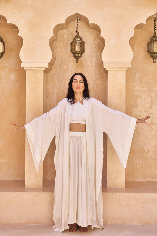 Aset Kimono - Plant Silk - Lotus White Tiyara LLC