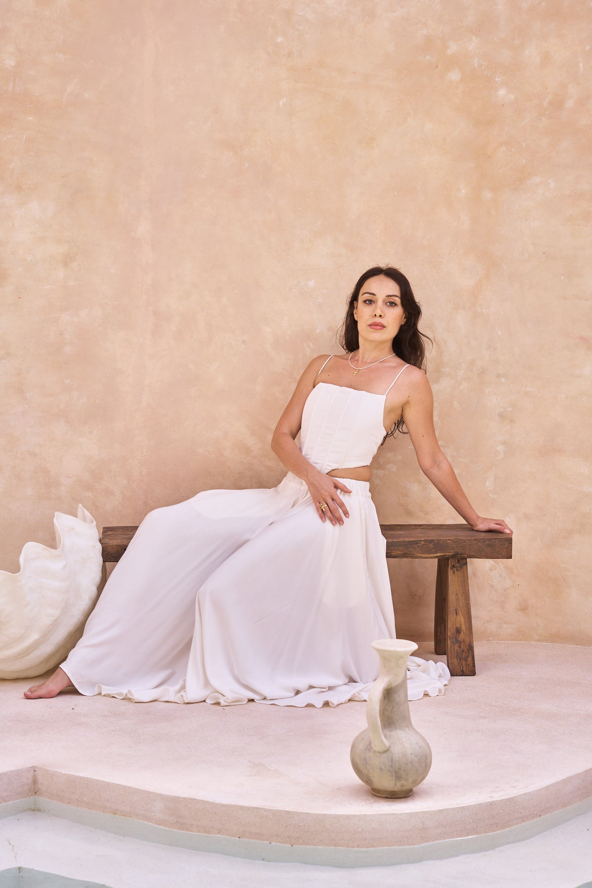 SaRa Long Skirt - Bamboo - Lotus White Tiyara LLC