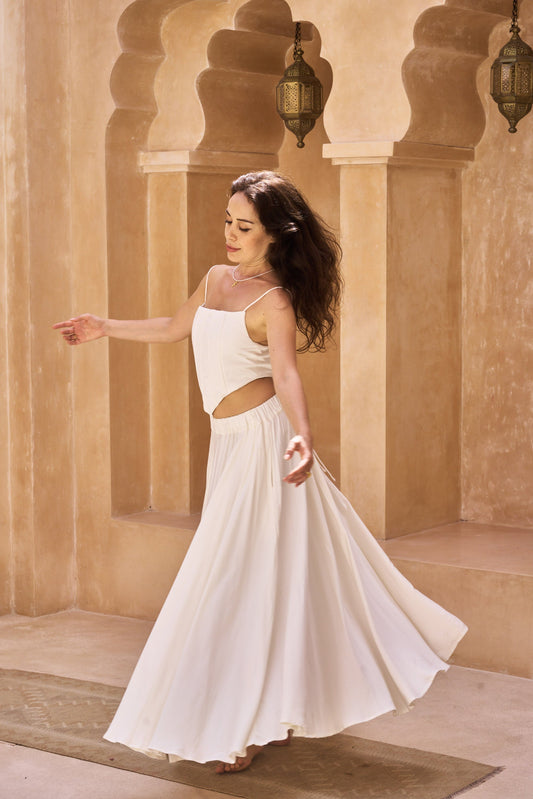 SaRa Long Skirt - Bamboo - Lotus White Tiyara LLC
