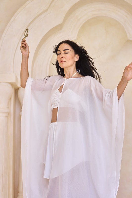 Isis Cape - Silk Cotton - Lotus White Tiyara LLC