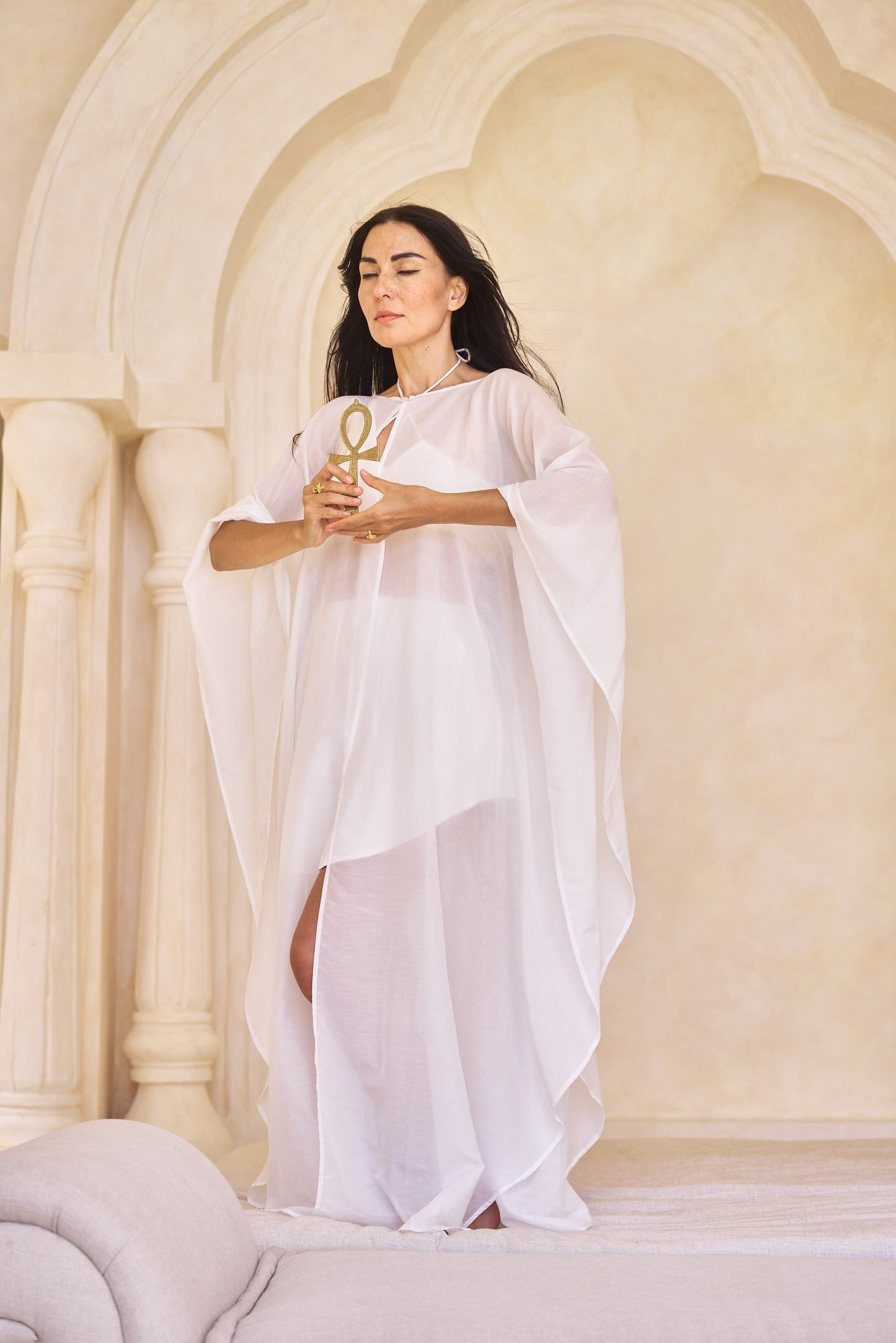 Isis Cape - Silk Cotton - Lotus White Tiyara LLC