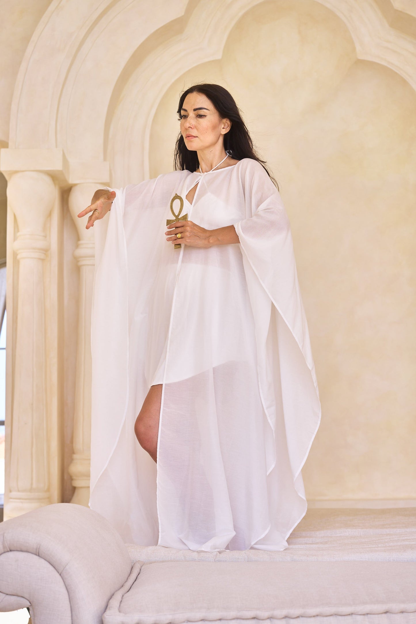 Isis Cape - Silk Cotton - Lotus White Tiyara LLC