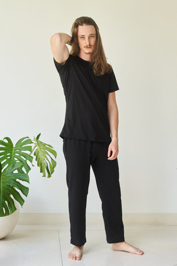 Chen Pant - Linen Cotton - Black Onyx Tiyara Soul Wear