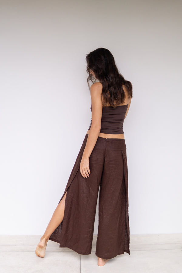 Yori Pant, Linen, Brown Chocolate