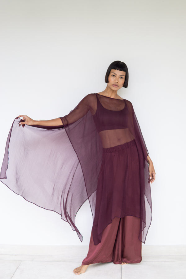 Yun Poncho, Silk Crinkle, Autumn Plum