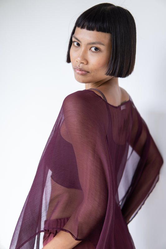 Yun Poncho – Silk Crinkle – Autumn Plum