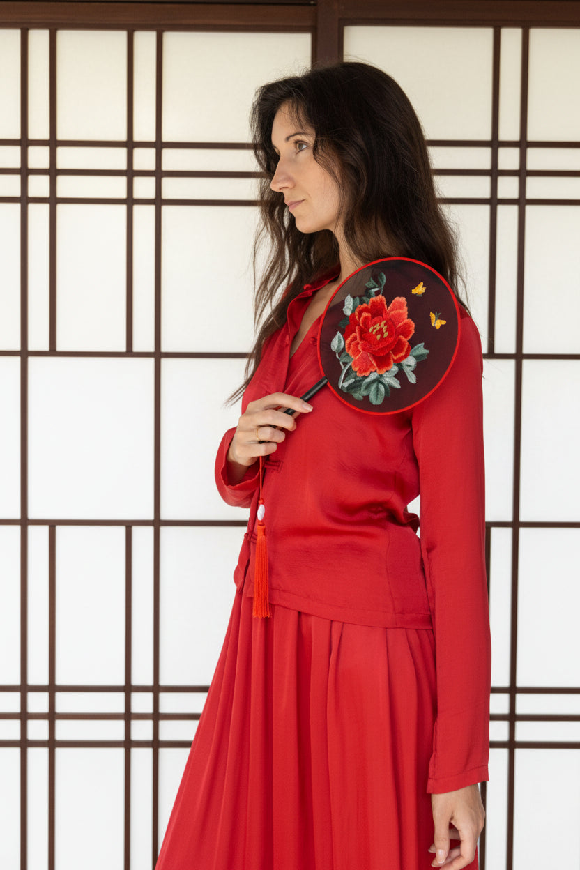 Lin Shirt, Lyocell Silk, Peony Red, view 6