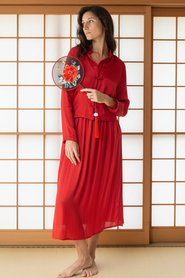 Lin Shirt, Lyocell Silk, Peony Red, view 4