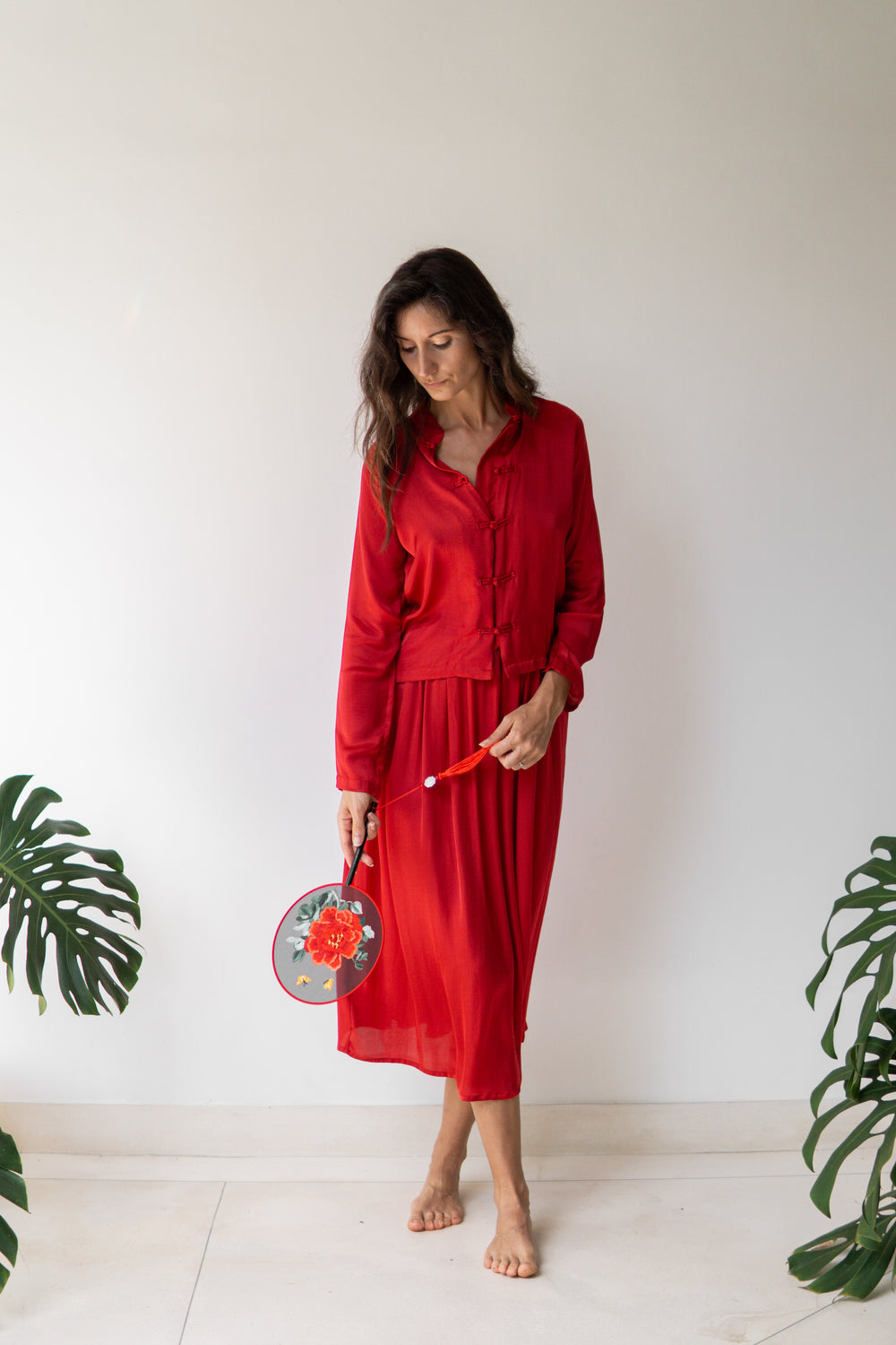 Lin Shirt, Lyocell Silk, Peony Red, view 2