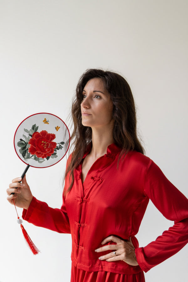 Lin Shirt, Lyocell Silk, Peony Red