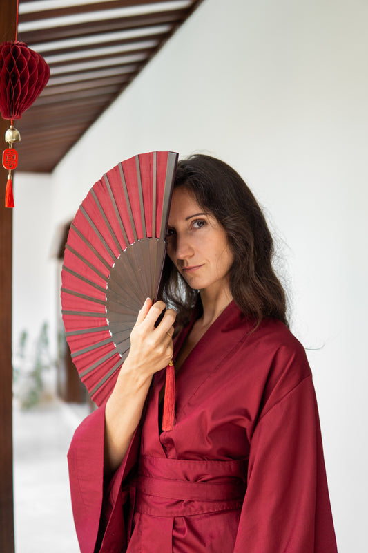 Temple Fan – Silk – Sacred Maroon