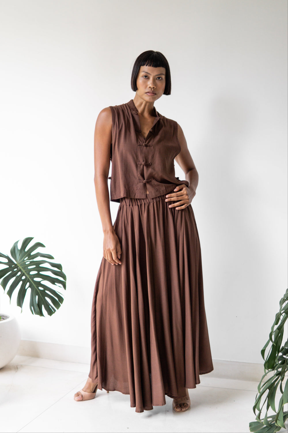 SaRa Long Skirt, Premium Rayon, Brown