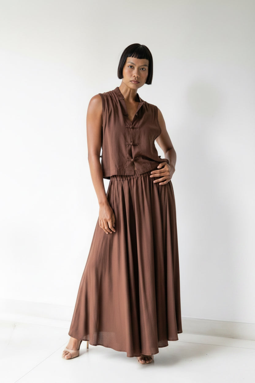 SaRa Long Skirt, Premium Rayon, Brown