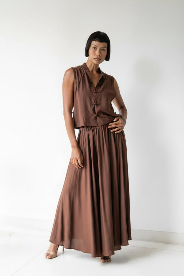 SaRa Long Skirt, Premium Rayon, Brown