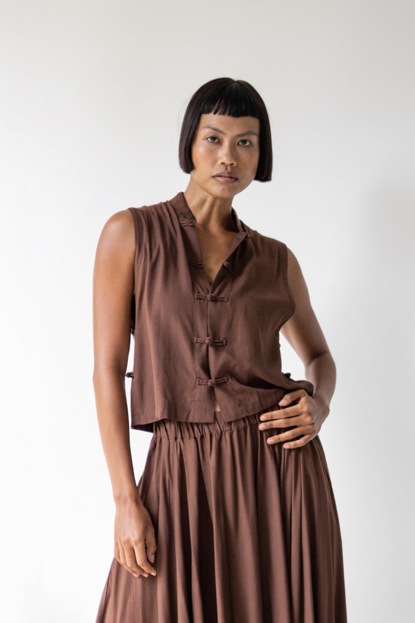 Lin Vest, Premium Rayon, Brown